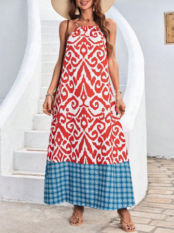 Print Splice Strap Dress