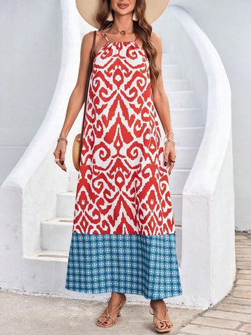 Print Splice Strap Dress