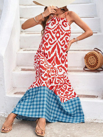 Print Splice Strap Dress