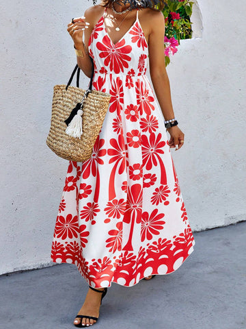 Random Floral Printed Cinching Waist Cami Dress