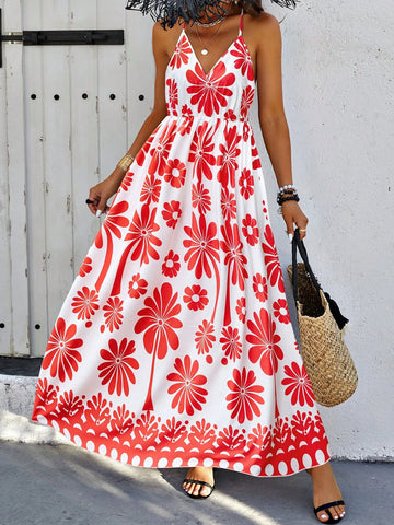 Random Floral Printed Cinching Waist Cami Dress
