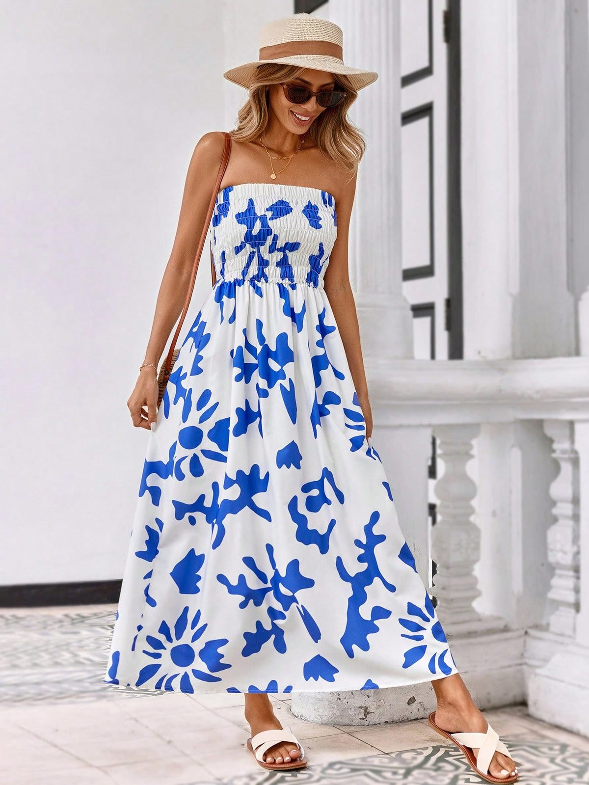 Random Print Strapless A-Line Dress