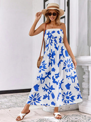 Random Print Strapless A-Line Dress