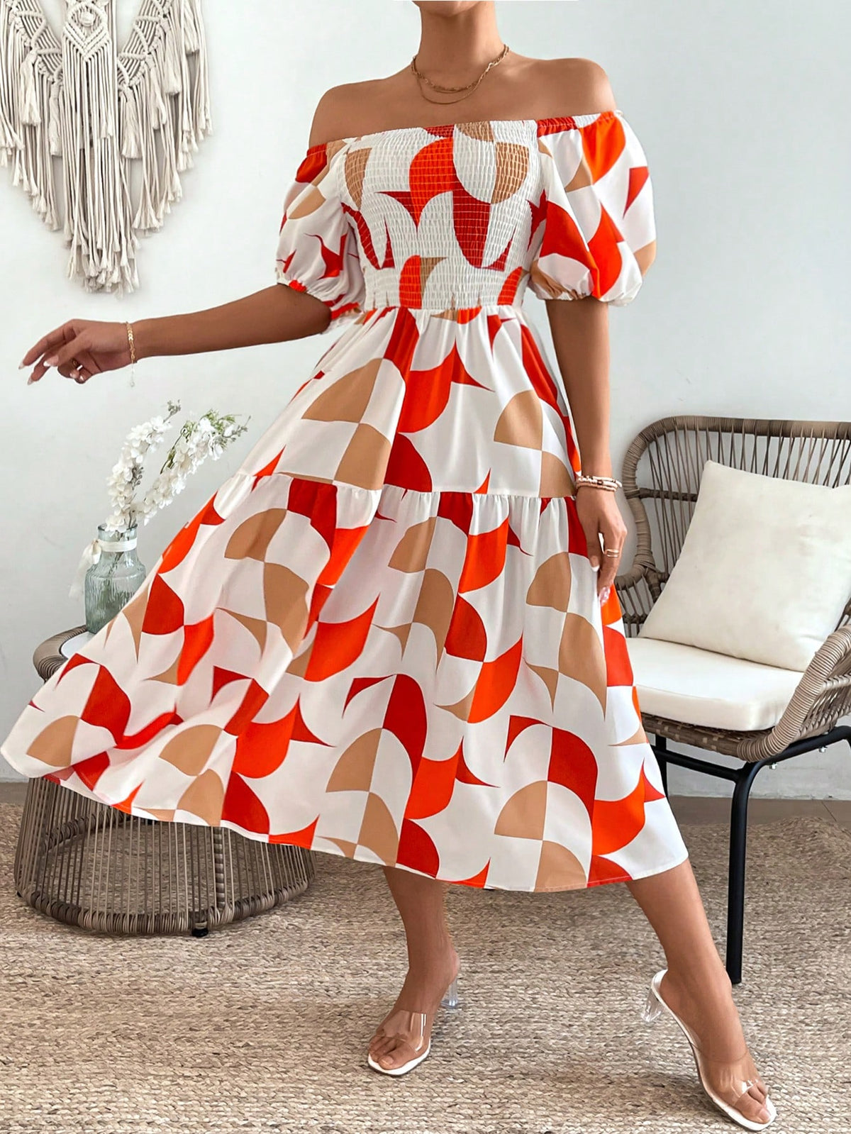 Random Printed Off Shoulder Dress