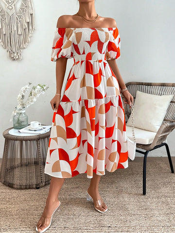 Random Printed Off Shoulder Dress