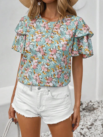 VCAY Resort Style Double Collar Cap Sleeve Women Shirt