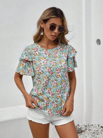 VCAY Resort Style Double Collar Cap Sleeve Women Shirt