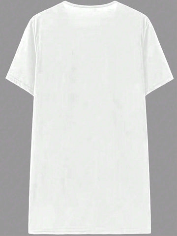 Round Neck Letter Printed Casual Short Sleeve Dress, Summer