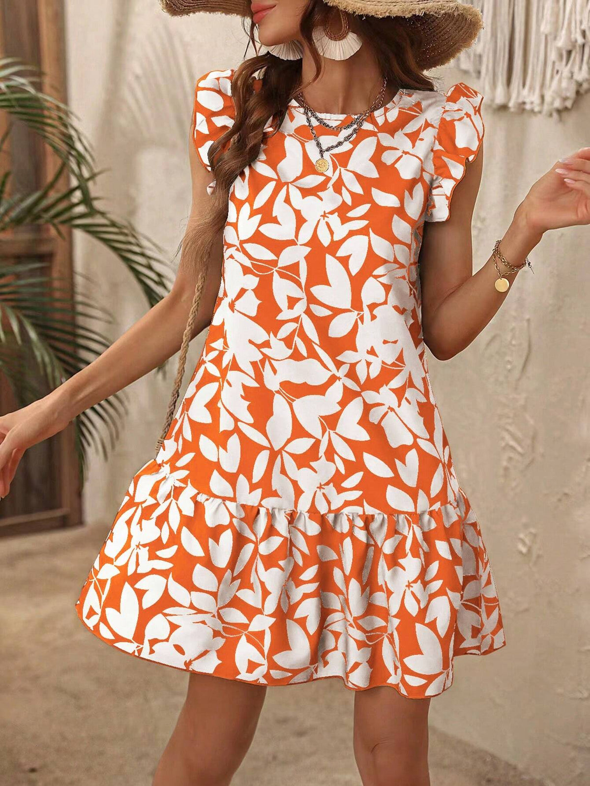 Ruched Floral Print Casual Short Dress