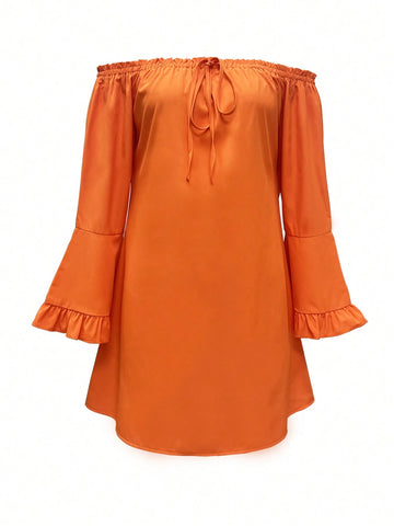 Ruffle Ruffle Edge A-Line Dress With Bow Tie Belt