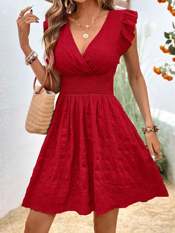 Ruffle Trim Surplice Neck A-line Dress