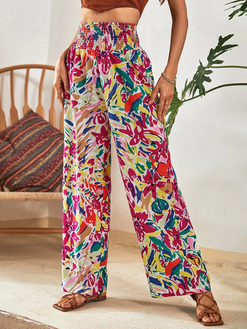 VCAY Shirred Waist Allover Floral Pants
