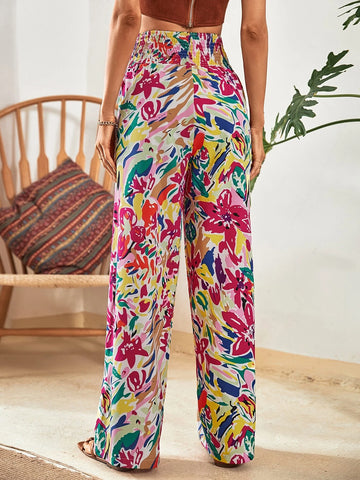 VCAY Shirred Waist Allover Floral Pants