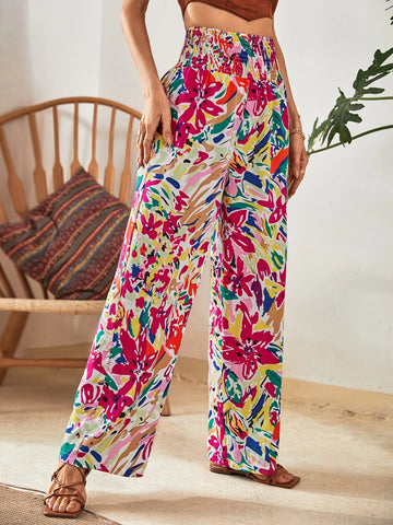 VCAY Shirred Waist Allover Floral Pants