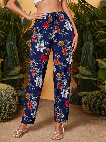 VCAY Shirred Waist Floral Pants