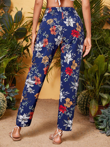 VCAY Shirred Waist Floral Pants