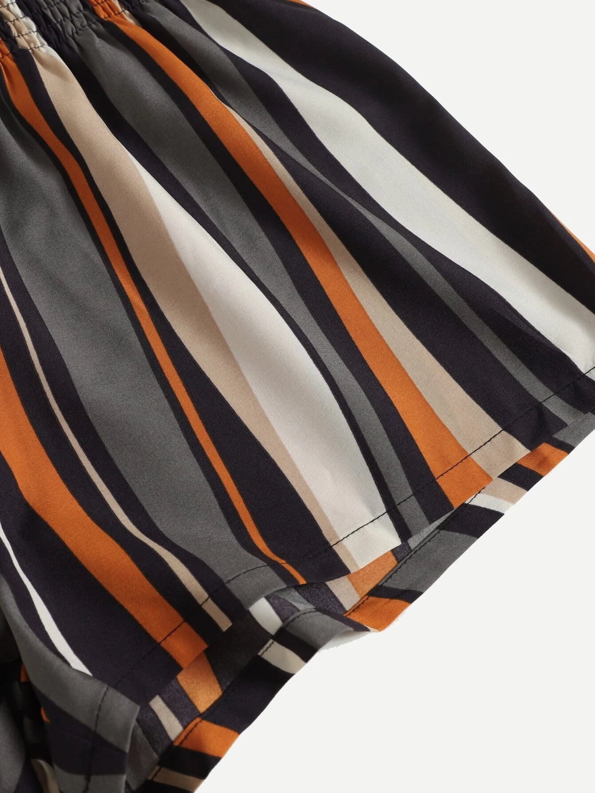 VCAY Shirred Waist Striped Colorblock Shorts