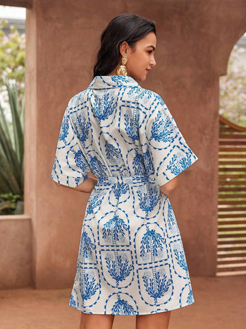 Shirt Collar Printed Summer Cool Short Sleeve Dress