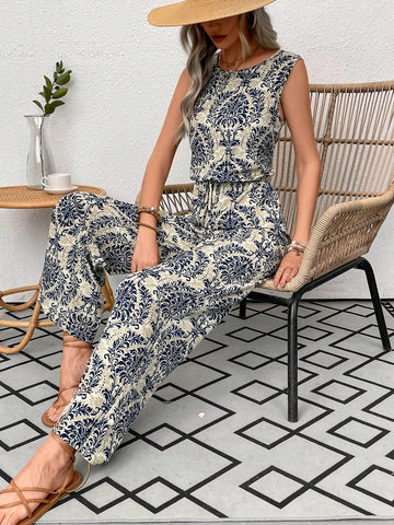 Sleeveless Elastic Waist Jumpsuit