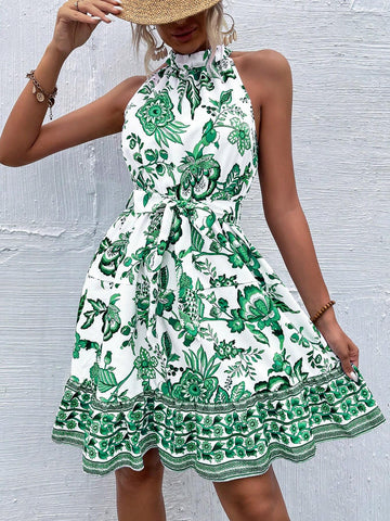 Sleeveless Halter Neck Women's Dress