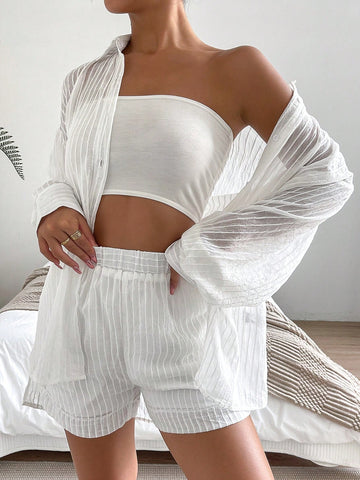 Solid Button Front Shirt & Shorts