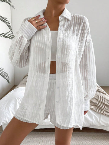 Solid Button Front Shirt & Shorts