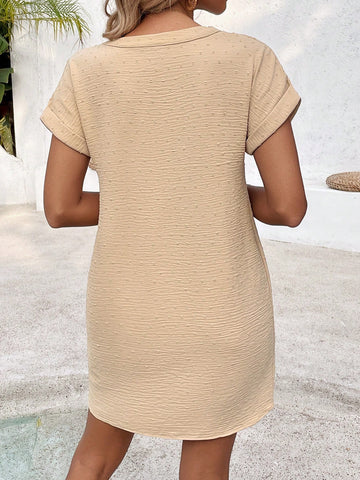 Solid Color Batwing Sleeve Dress With Notched Neck
