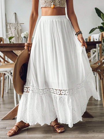 VCAY Solid Color Burnout Casual Skirt For Women Daily Wear