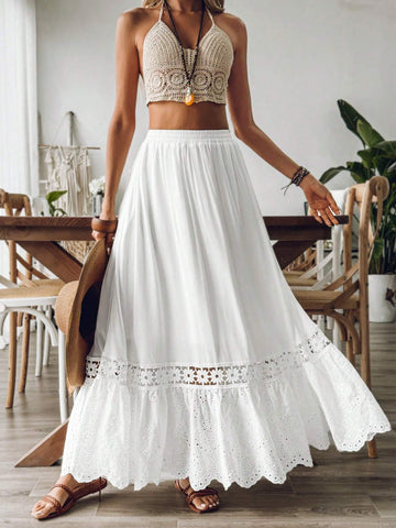 VCAY Solid Color Burnout Casual Skirt For Women Daily Wear