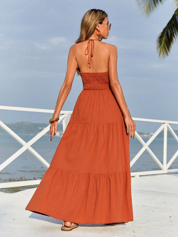 Solid Color Halter Neck Women's Dress