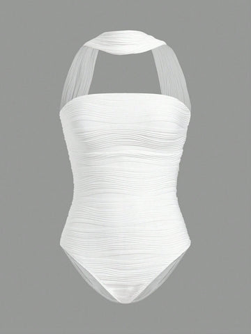 Solid Color Knit Bodysuit With Backless Design For Women