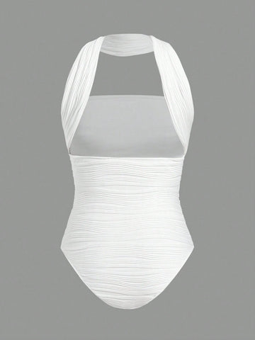 Solid Color Knit Bodysuit With Backless Design For Women