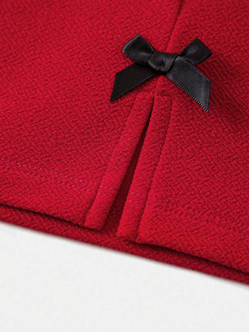 Solid Color Knitted Crop Top & High Waisted Skirt Set For Women Vacation