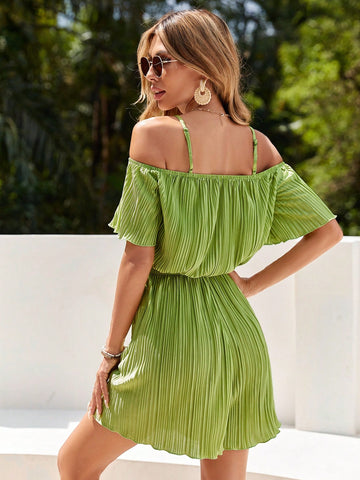 Solid Color Off Shoulder Romper For Vacation