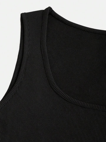 Solid Color Sleeveless Bodysuit With Shorts 2-Piece Set For Summer