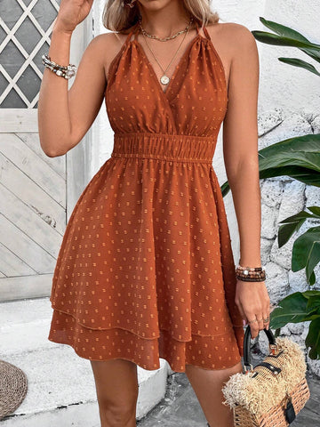 Solid Color Sleeveless V-Neck Backless Women's Dress