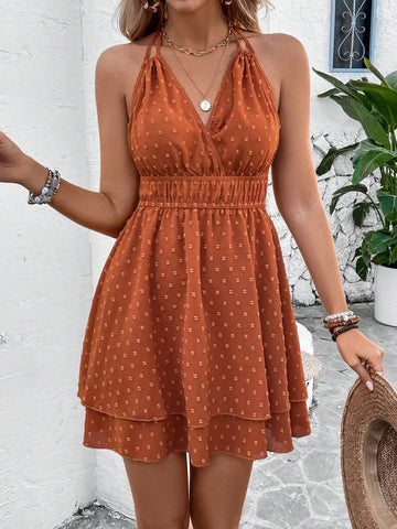 Solid Color Sleeveless V-Neck Backless Women's Dress