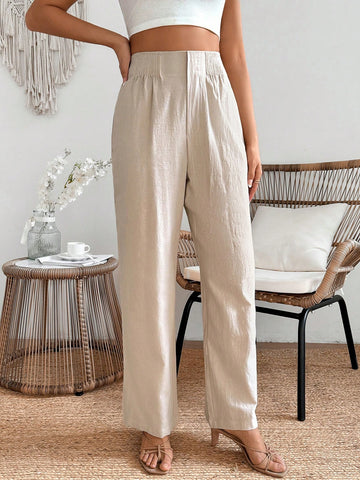 VCAY Solid Color Straight Cut Casual Pants