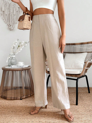 VCAY Solid Color Straight Cut Casual Pants