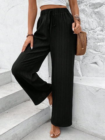 VCAY Solid Color Straight Leg Casual Pants