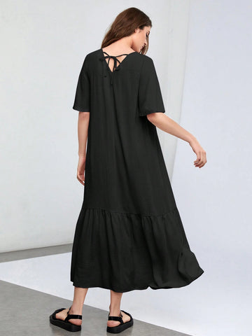Solid Color V-Neck Loose Casual Maxi Dress