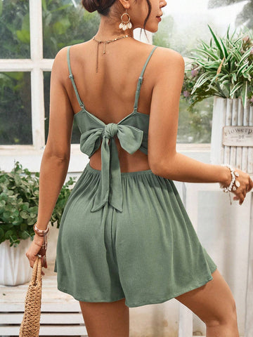 Solid Color Woven Cami Jumpsuit For Women On Vacation