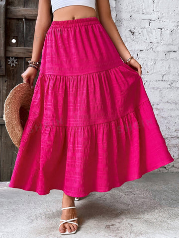 VCAY Solid Ruffle Hem Skirt Without Belt