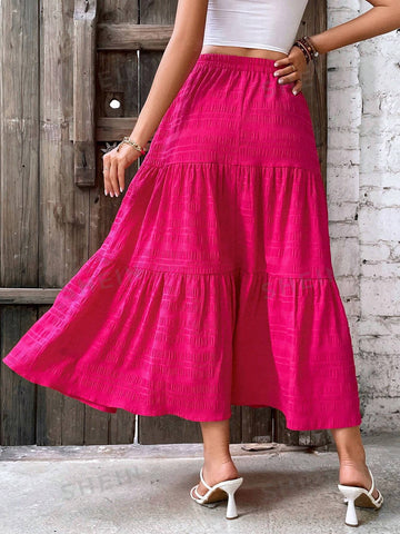 VCAY Solid Ruffle Hem Skirt Without Belt