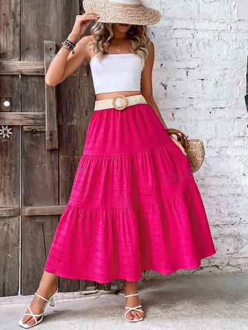 VCAY Solid Ruffle Hem Skirt Without Belt