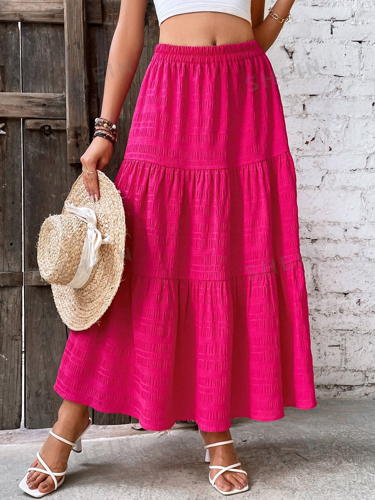 VCAY Solid Ruffle Hem Skirt Without Belt