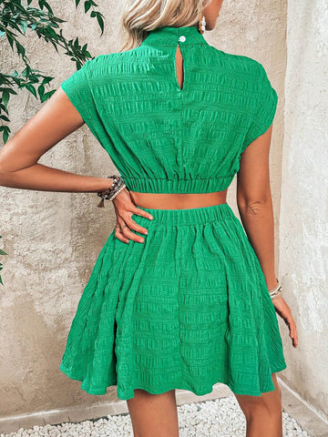 Solid Stand Collar Hollow Out Dress