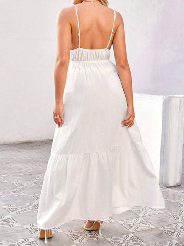 Splice Lace Cami Dress With Ruffle Hem