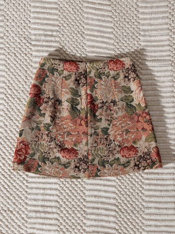 VCAY Split Hem Floral Jacquard Skirt