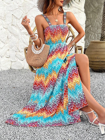 Split Print Sleeveless Maxi Dress